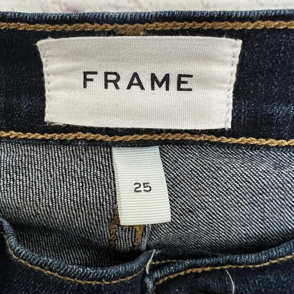 FRAME Women's Le Skinny de Jeanne Wellington Dark Frayed Hem Jeans - Size 25 - Picture 6 of 7